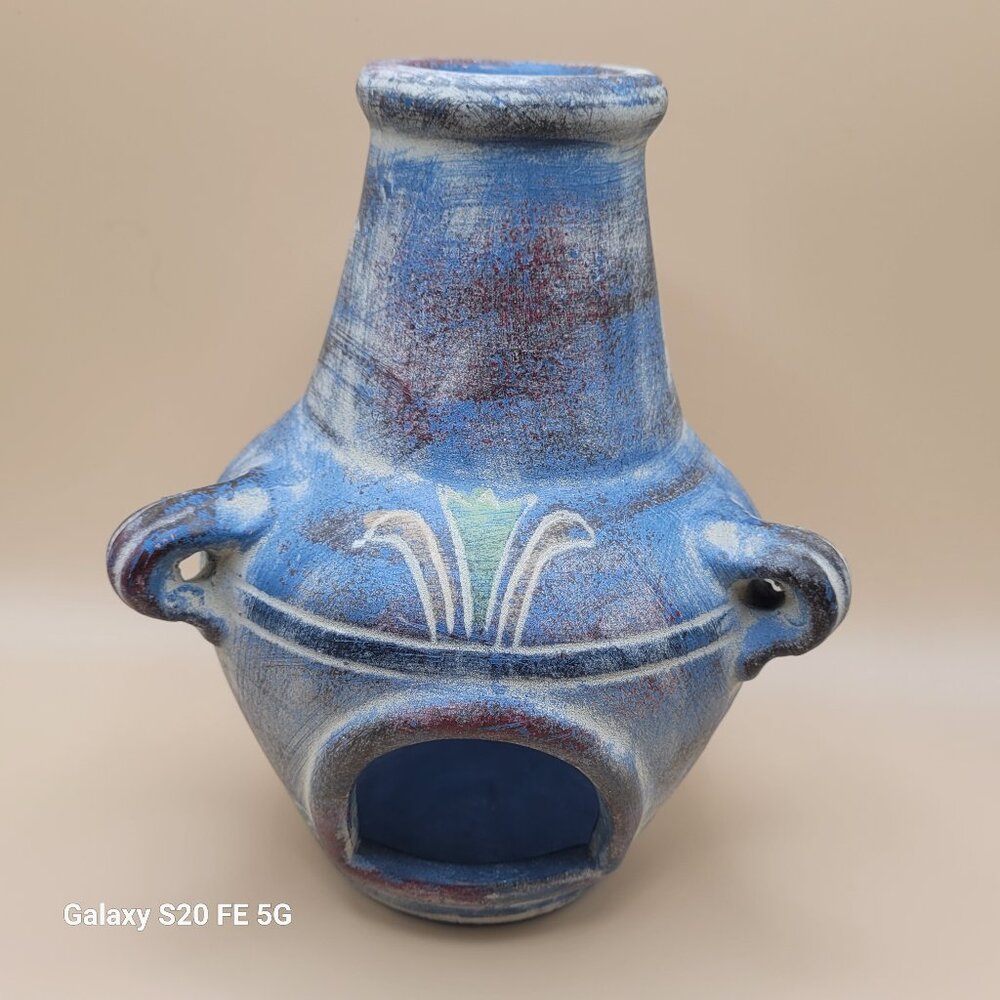 CHIMINEA SHAPED POTTERY VOTIVE OR TEA LIGHT CANDLE HOLDER